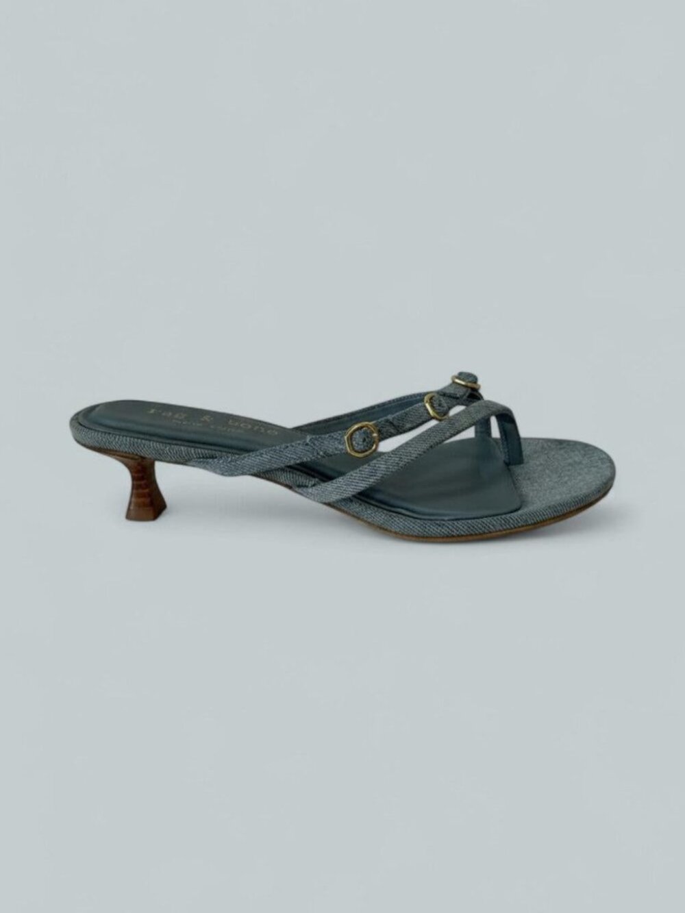 Sammie Denim Buckle Kitten-Heel Sandals - Lwdnm